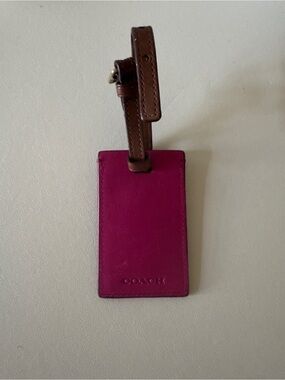 Vintage Coach Pink Leather Luggage Tag with Brown Strap